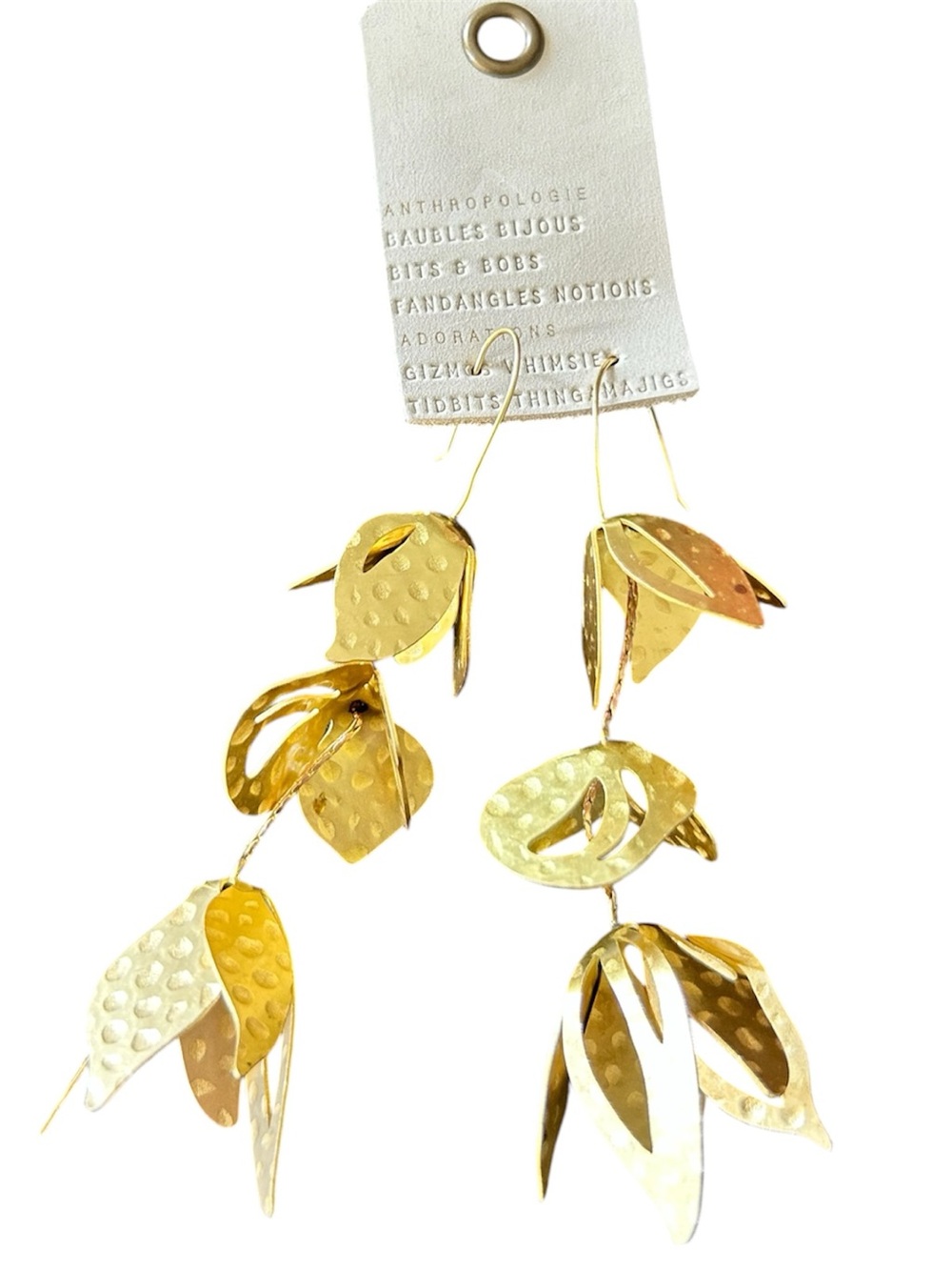 Anthropologie NWT gold hanging floral dangling droop earrings